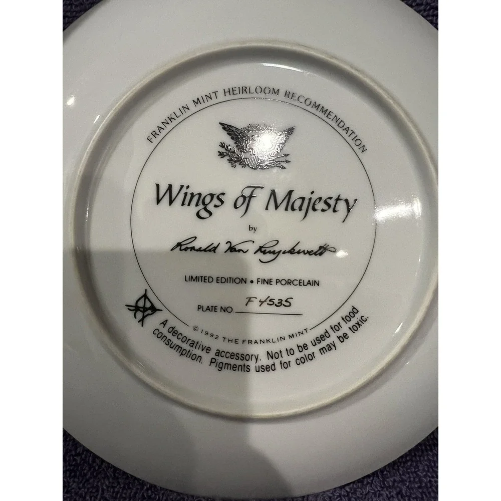 Collectors Plates 1992 Franklin Mint Wings of Majesty Eagle & Bradford's Visions